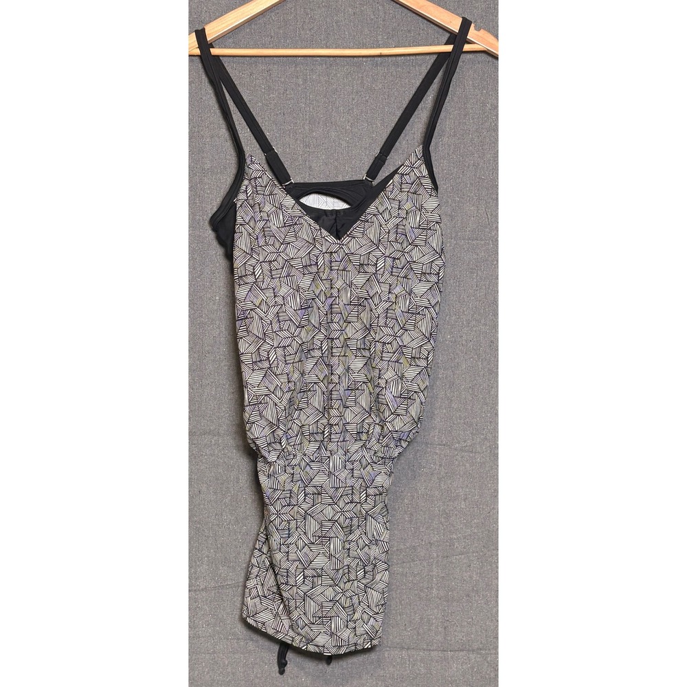 Athleta Geometric Print Tankini Swim Top Black White Purple 34 B/C 593995-00